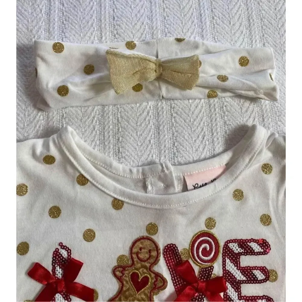 Little Lass Girls Size 6, 3-Piece Gold and Red Frilly Holiday Outfit